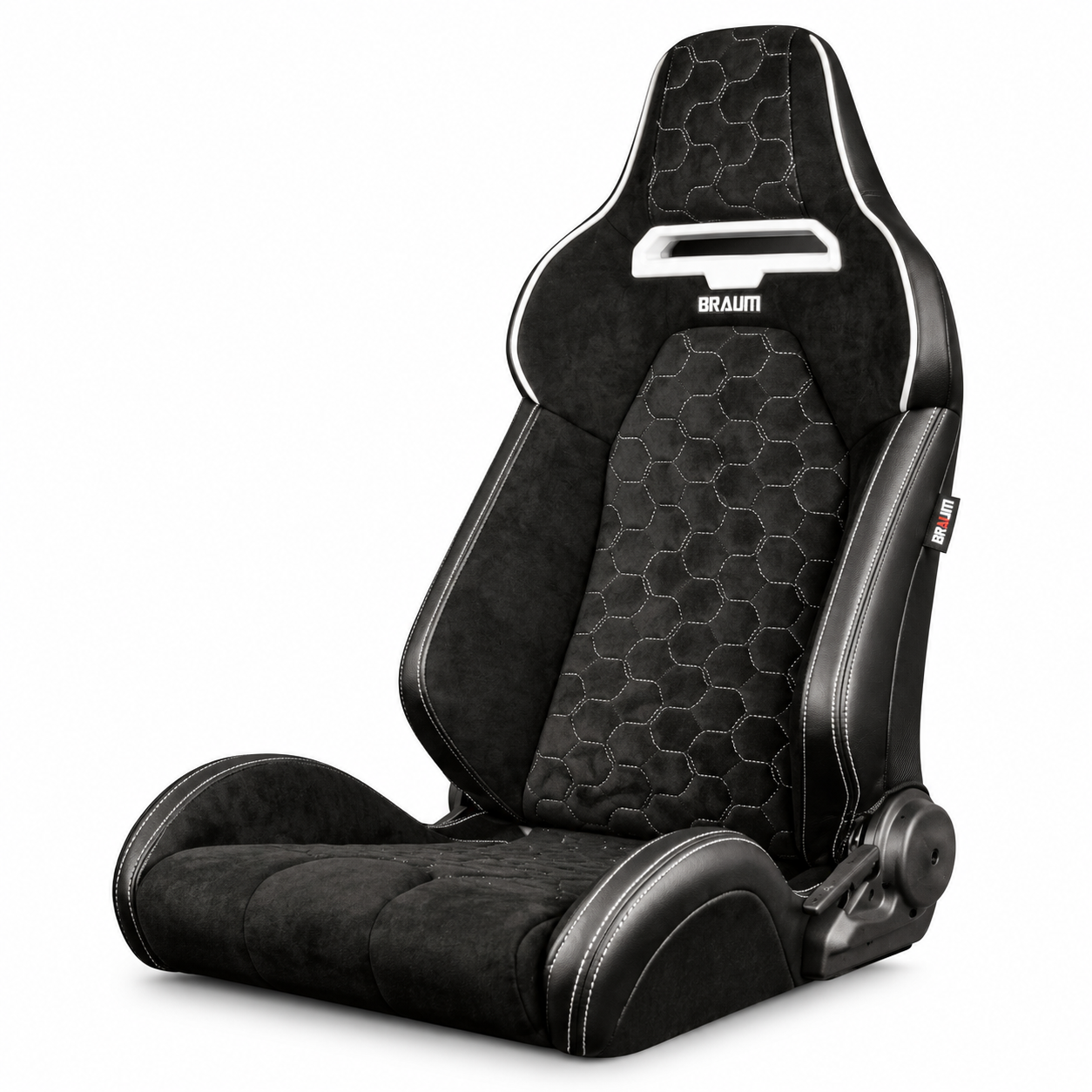 Braum Viper-X Series Black Alcantara with Honeycomb and White Stitching Reclinable Seats